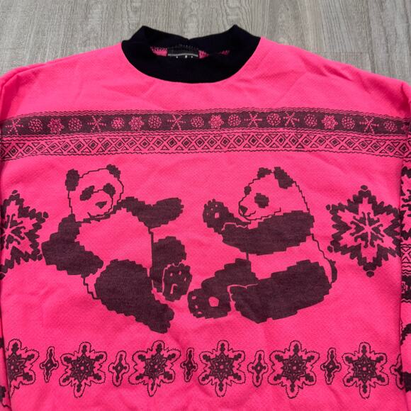 Vintage Panda Bear Sweatshirt Women's Medium Pink Geometric Animals 90s USA - Picture 3 of 7